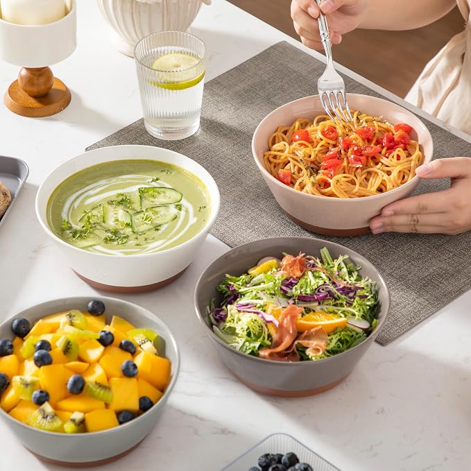MALACASA Soup Bowls, Ceramic Salad Bowls Set of 4, 36oz Ceramic Bowls | Speckled Deep Bowls for Ramen, Cereal, Fruit and Pho, Microwave & Dishwasher Safe, Stackable, Multicolor, Series TARA