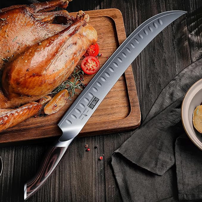 HOSHANHO Carving Slicing Knife, 12 Inch Razor Sharp Japanese Brisket Knife | Japanese High Carbon Steel Curved Butcher Breaking Knives with Ergonomic Handle, Professional Butcher Knife for Meat Cutting