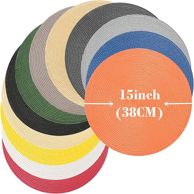 Zupro Round Olive Green Placemats Set of 6 Braided15 Indoor/Outdoor Use | Heat Resistant Non-Slip Washable, for Kitchen Dining Tables Dinner Parties Thanksgiving Christmas and Everyday Use