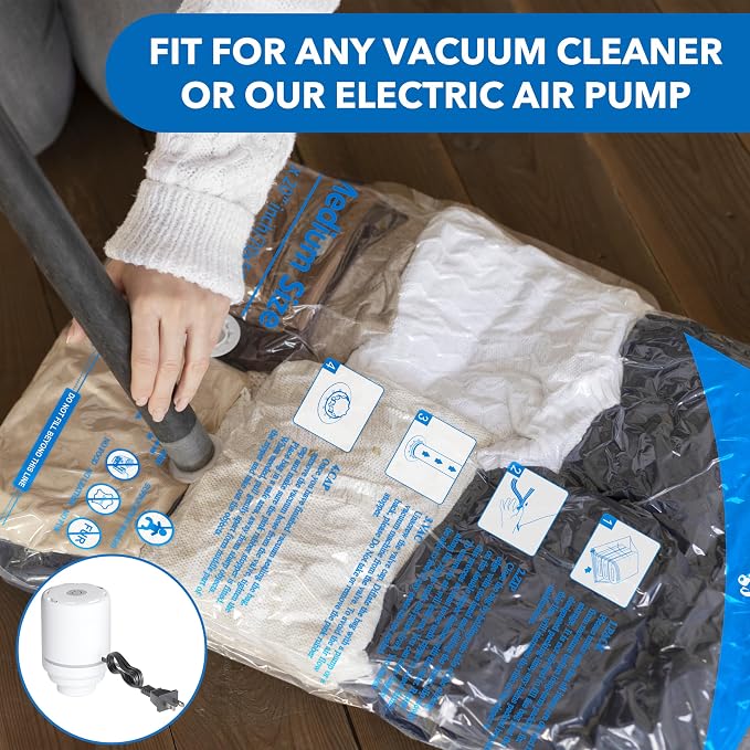 Vacuum Seal Bags for Clothing Travel & Home Storage, travel vacuum bags with pump, Store Blankets, Comforters, Pillows, Seasonal Clothes Compactly,24 Pack With Electric Pump