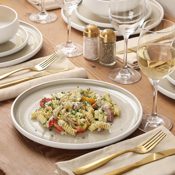 Gibson Elite Pacifco Beach Plates and Bowls Sets, 12-Piece Stoneware Dinnerware Sets, Reactive Glaze Dish Set - Taupe