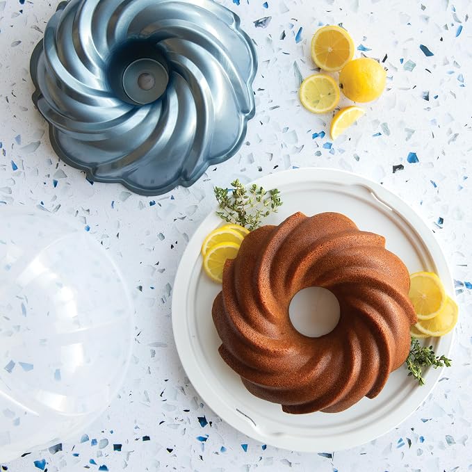 Nordic Ware Formed Swirl Bundt with Keeper, 10 Cup, Twilight Blue
