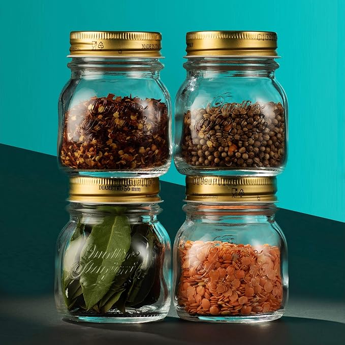 Bormioli Rocco Quattro Stagioni Small Glass Mason Jars 5 Ounce Mini Jars (6-Pack) with Metal Airtight Lid, For Jam, Jelly, baby food, Crafts, Spices, Dry Food Storage, Wedding favors, Decorating Jar