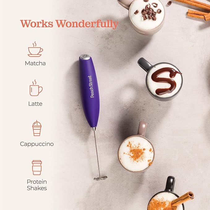 Powerful Handheld Milk Frother, Mini Milk Foamer, Battery Operated Stainless Steel Drink Mixer with Frother Stand