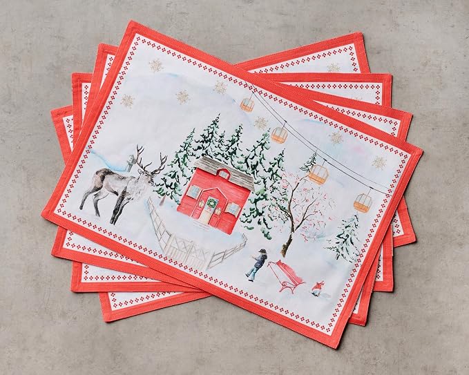 Maison d' Hermine Placemats Set of 4 Reusable 100% Cotton (13"x19") | Cloth Place Mats Washable Table Mats for Kitchen Dining Party Wedding Hotel Home Thanksgiving Christmas - Rural Christmas