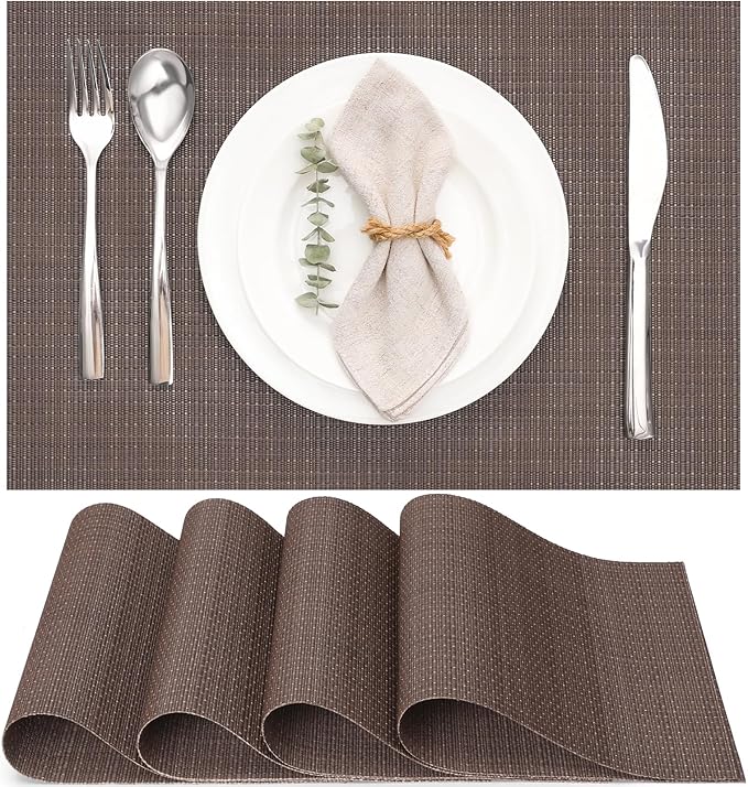 Myir JUN Placemats Set of 4 Kitchen and Dining Table Placemats | Vinyl Placemats Place Mats Indoor/Outdoor Set of 4 Washable Table Mats Non-Slip Place mats for Dining Table, Coffee
