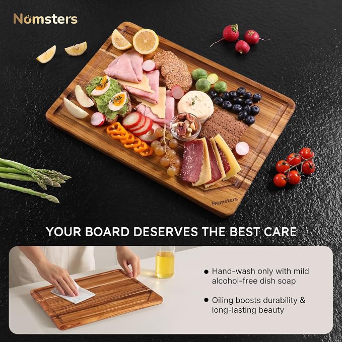 5 Pack Teak Wood Cutting Board Set with Holder Non Slip Over Sink Wooden Chopping Board for Fresh Meat Vegetable Thick Haus Perfect for Charcuterie Juice Groove Bread Boards for Kitchen