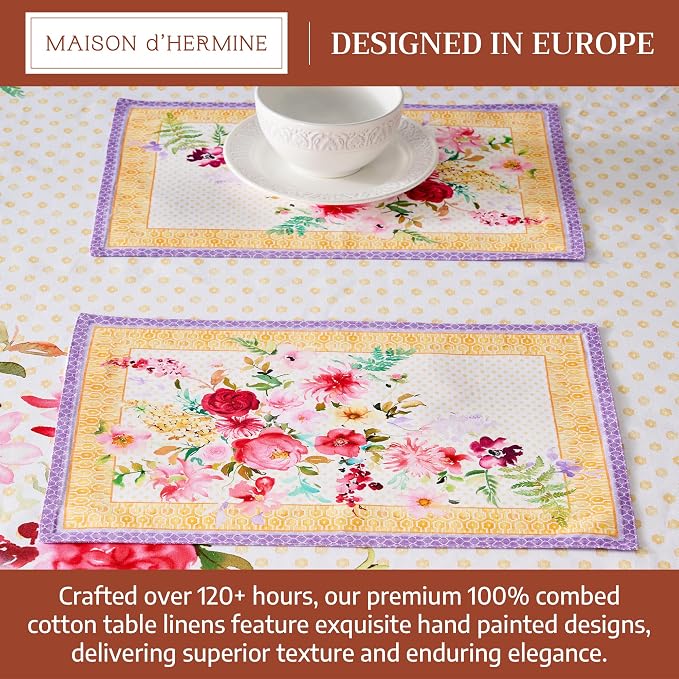 Maison d' Hermine Placemats Set of 4 Reusable 100% Combed Cotton (13"x19") | Cloth Place Mats Washable Table Mats for Kitchen Dining Party Wedding Hotel Home Restaurant Spring Summer - Summer Joy