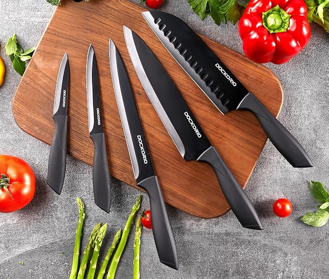 Kitchen Knife Set 19 Piece with Block High Carbon Stainless | 19 piece black knife set with block, high carbon stainless steel, steak knives, chef knife, bread knife, scissors & sharpener