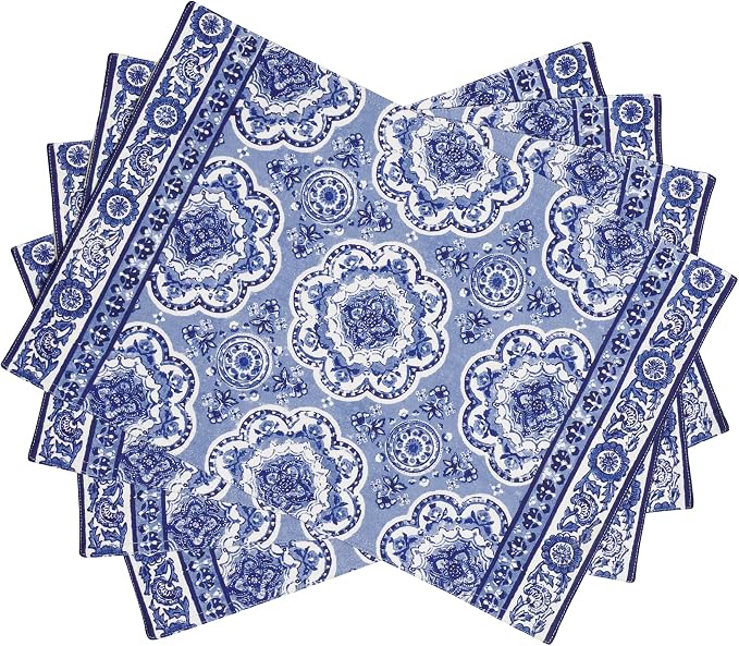 Maison d' Hermine Placemats Set of 4 Reusable 100% Cotton (13"x19") | Cloth Place Mats Washable Table Mats for Kitchen Dining Party Wedding Hotel Home Restaurant Spring Summer - Melodie Bleue