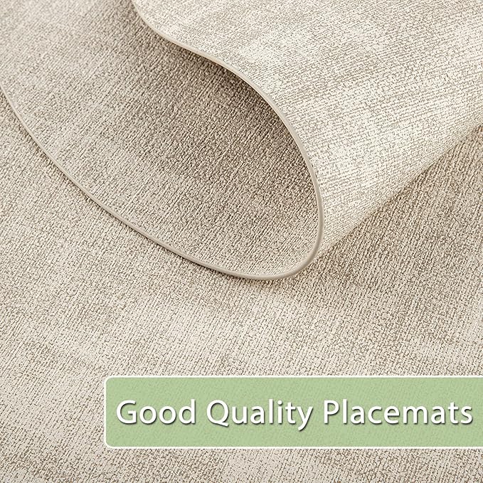 Placemats for Dining Table Set of 4 Non-Slip, Heat Resistant Oval Leather Placemat Double Layer, Waterproof Table Mats Easy to Clean for Kitchen Dining Room Coffee Office Table, Beige
