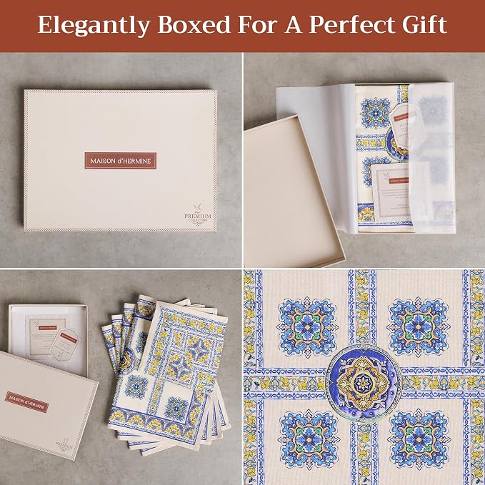 Maison d' Hermine Placemats Set of 4 Reusable 100% Combed Cotton (13"x19") | Cloth Place Mats Washable Table Mats for Kitchen Dining Party Wedding Hotel Home Restaurant Spring Summer - Sciacca