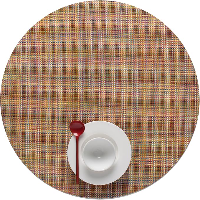 Chilewich Mini Basketweave Placemats, Round Woven Placemats Set of 4 | Reusable, Stain-Resistant, Indoor/Outdoor Tabletop Protection, Confetti, 15" Round