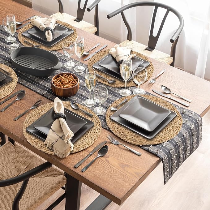 Kochorie Set of 12 Round Woven Placemats - 13.8 Inches Natural Boho Rattan Wicker Table Mats for Home Dining Table