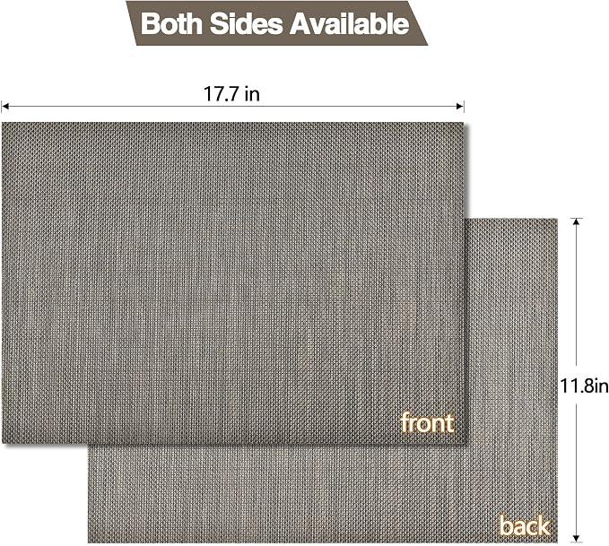 SLKQG Placemats Set of 4 - Easy Clean Washable Vinyl Placemats - Wipeable Heat Resistant Table Mats for Dining Table - 17.7x11.8 Inch (4, Mint Gray)