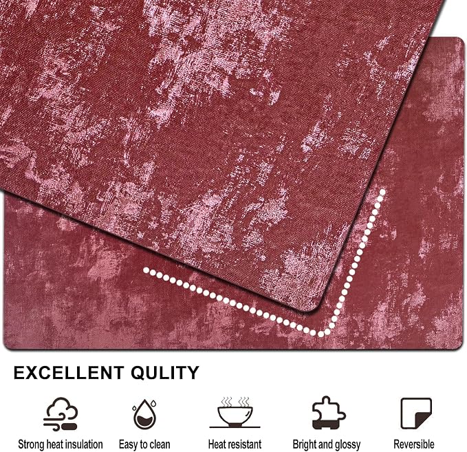Faux Leather Placemats Set of 4, 11.8"x17.7", Burgundy | Reversible Table Mats, Waterproof, Stain & Heat Resistant, Easy Clean for Dining, Gatherings, Outdoor