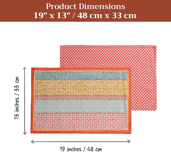 Maison d' Hermine Placemats Set of 4 Reusable 100% Cotton (13"x19") | Cloth Place Mats Washable Table Mats for Kitchen Dining Party Wedding Hotel Home Restaurant Spring Summer - Provence