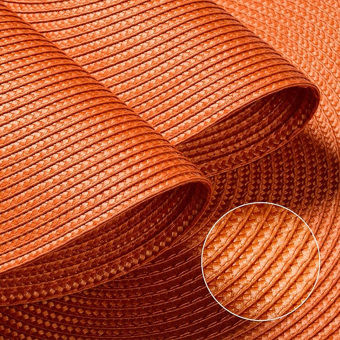 FunWheat Round Braided Placemats Set of 8 Place Mats for Dining Table Woven Washable Non-Slip Table Mats 15 Inch(Orange,8pcs)