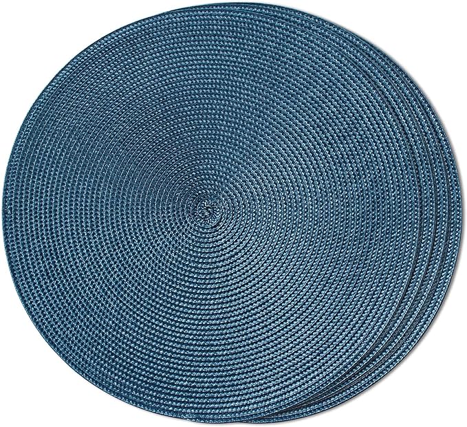 FunWheat Round Braided Placemats Set of 4 Table Mats for Dining Tables Woven Washable Non-Slip Place mats 15inch (Blue, 4pcs)