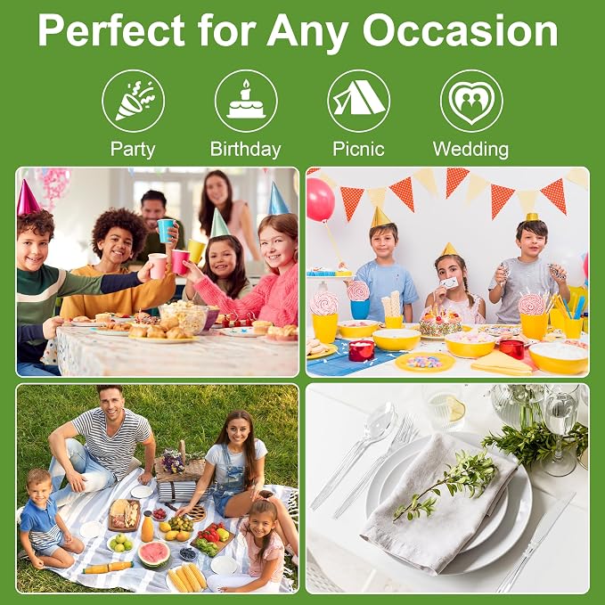 Pleafind 360 Count Plastic Silverware - 7 Inch Heavy Duty, Food Grade Plastic Utensils Set for Family Gatherings, Picnics & Everyday Use, Disposable Silverware with 120 Forks, Spoons and Knives