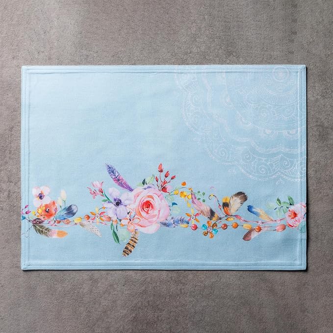 Maison d' Hermine Placemats Set of 4 Reusable 100% Cotton (13"x19") | Cloth Place Mats Washable Table Mats for Kitchen Dining Party Wedding Hotel Home Restaurant Spring Summer - Ibiza - Blue