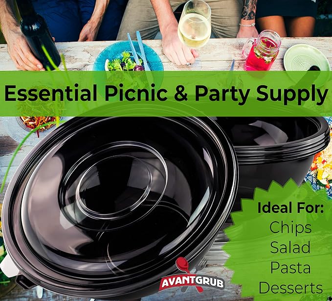 Recyclable Large 160 Oz Serving Bowls with Lids 4pk. Fit Any Party Sized Hot or Cold Food or Dessert With Our Catering-Grade Big Disposable Bowl With Cover Great for Picnic Buffet or Cookout Supplies