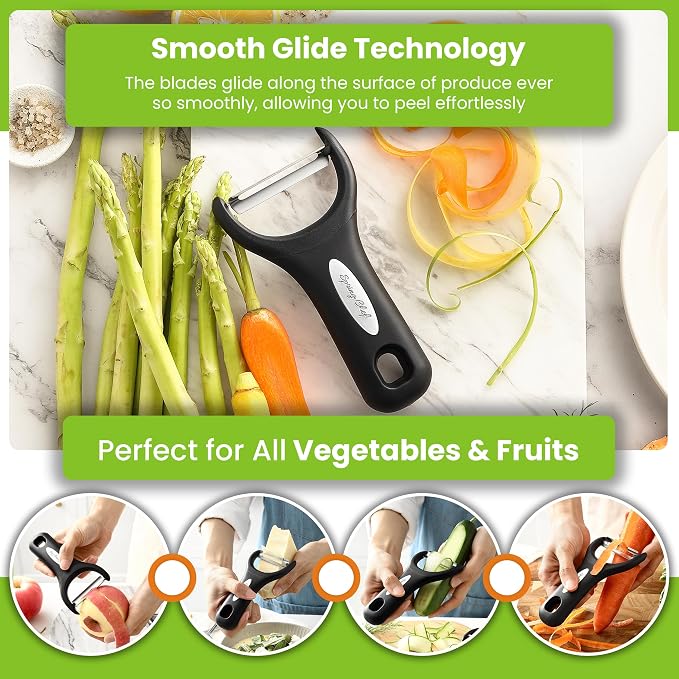 Spring Chef Stainless Steel Y Shaped Vegetable Peeler for Kitchen - Black | Heavy Duty Potato Peeler with Ultra Sharp Blades & Soft Grip Handle for Apple, Carrot, Cucumber, Veggie, Fruit, Citrus