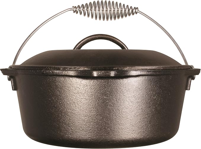 Lodge Seasoned Cast Iron Dutch Oven with Bail Handle - Heavy Duty Campfire Ready Cooking Pot with Lid for Indoor & Outdoor Cooking - 5 Quart