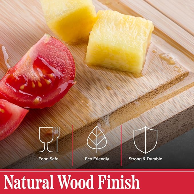 Classic Cuisine Over the Sink Cutting Board with Juice Groove, 33.5” x 11” | Expandable Bamboo Wood Chopping Board with Slip-Resistant Grips, Kitchen Essentials for Cutting, Chopping, and Slicing