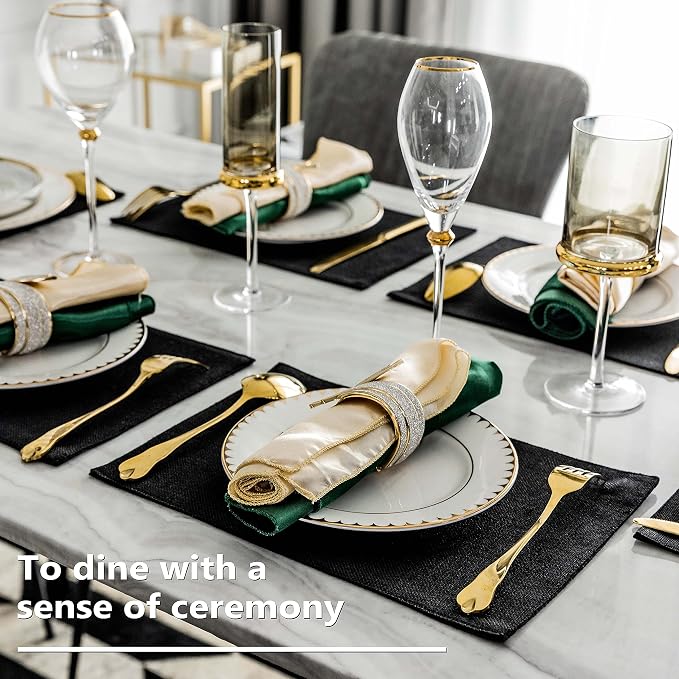 Home Brilliant Black Placemats Set of 4 Heat Resistant Table Mats Cloth Dining Table Place Mats Kitchen Washable Placemat New Year, Black
