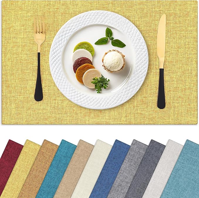 Homaxy Cloths Placemats for Dining Table Set of 8, 13" x 19",Mustard Yellow | Heat Resistant, Washable, Cotton Linen Blend Table Mats, Easy to Clean Place Mats, Indoor Outdoor