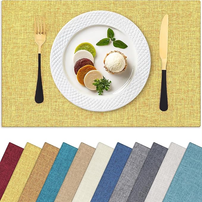Homaxy Cloths Placemats for Dining Table Set of 4, 13" x 19",Mustard Yellow | Heat Resistant, Washable, Cotton Linen Blend Table Mats, Easy to Clean Place Mats, Indoor Outdoor
