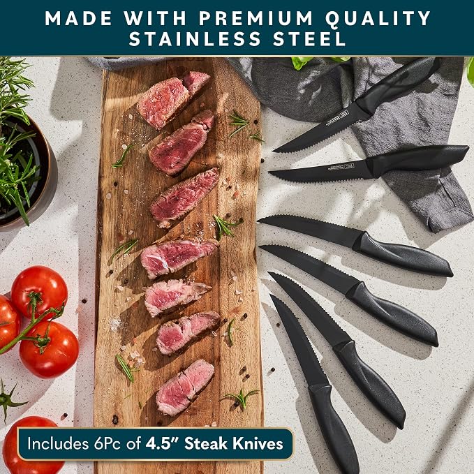 Home Hero Kitchen Knife Set - High Carbon Stainless Steel Blades & Built-In Sharpener - Ergonomic Handles & Cutlery Block Storage - Precision Cooking Prep with Chef Knife - 20 Pc, Black | High Carbon Stainless Steel Knife Set with Block - Built-In Shar...