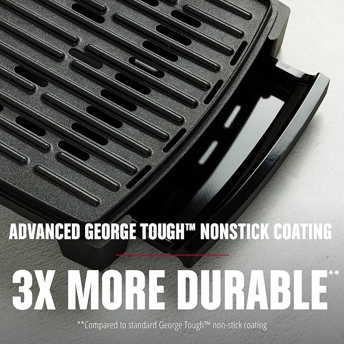 GEORGE FOREMAN® Contact Submersible™ Grill, 5-Serving Grill - Adjustable Temperature Control, Black Plates, Wash the entire grill | Fully submersible grill with dishwasher-safe design, fast preheat and durable nonstick plates for easy cleanup.