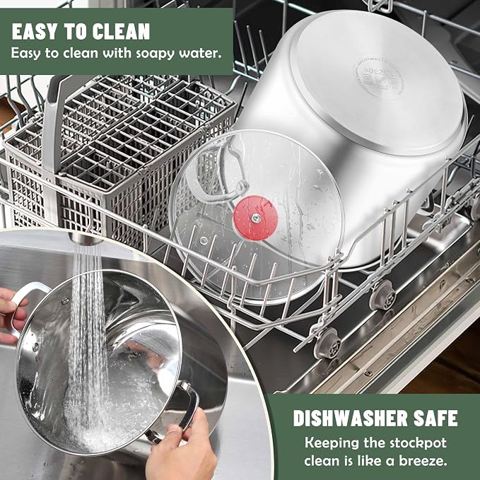 Herogo 12 Quart 18/10 Stainless Steel Stock Pot with Lid, Large Heavy Duty Soup Pot Compatible with Electric, Gas, Induction and Gas Cooktops, Dishwasher Safe
