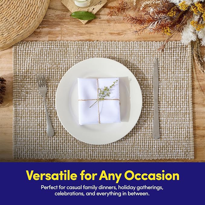 Sweet Home Collection 100% Cotton Placemats for Dining Room Rectangle Two Tone Woven Fabric 13" x 19" Soft Durable Table Mat Set, Set of 6, Taupe