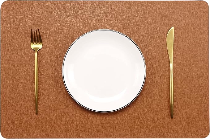 Wipeable Placemats Leather Table Mats Waterproof Heat-Resistant Easy to Clean for Dining Table Set Kitchen Table (6, Brown)