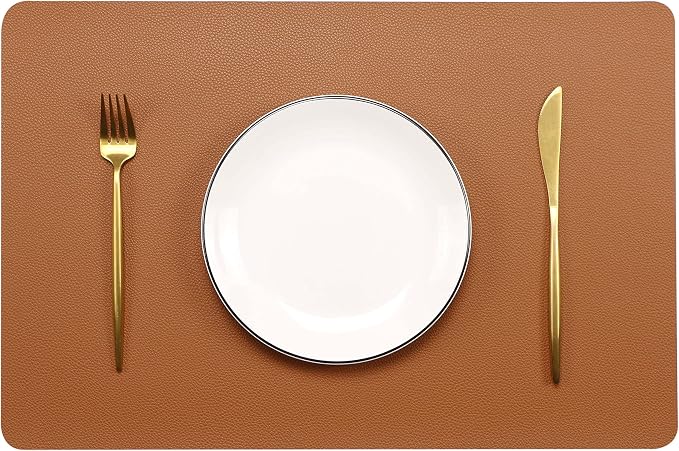 Fall Placemats Set of 4 Wipeable Table Mats Easy to Clean Waterproof Kitchen Mats for Dining Table Outdoor Indoor (4, Brown)
