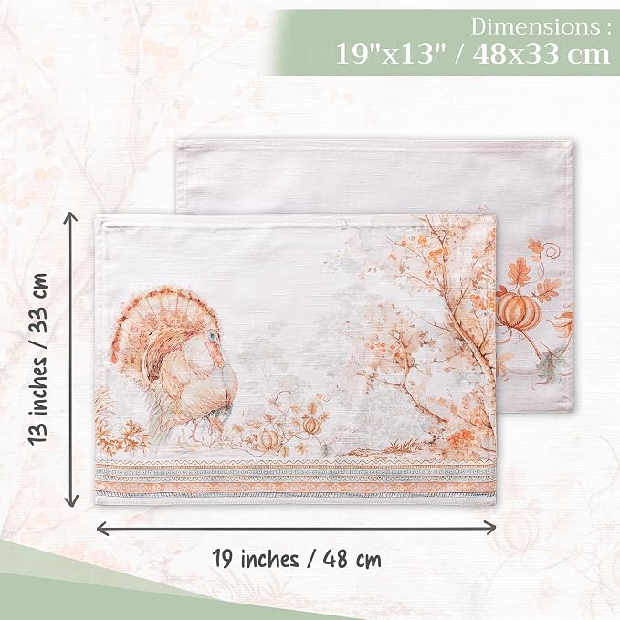 Maison d' Hermine Placemats Set of 4 Reusable 100% Cotton (13"x19") | Cloth Place Mats Washable Table Mats for Kitchen Dining Party Wedding Hotel Home Thanksgiving Christmas - Giving Thanks