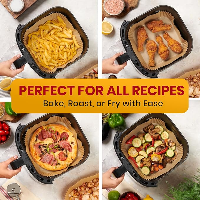 500Pcs Air Fryer Liners Disposable | Non-Stick and Oil Proof for Easy Cleanup Airfryer Liners, 8” Square for 5-8 qt Basket by Baker's Signature