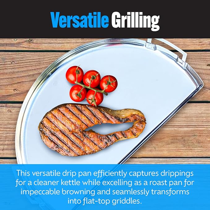 SnS Grills Drip 'N Griddle Pan 26" - Extra Large 3-in-1 Charcoal Grill Accessory for Searing, Dripping, and Griddling, Stainless Steel BBQ Accessory - XL for 26" Weber and Other Kettle Grills