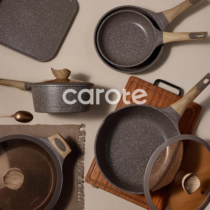 CAROTE 31pcs Nonstick Pots and Pans Set, Cookware Sets with Square Pan | Durable, Special Textured Surface, Easy Food Release, Even Heating, Induction Compatible, with Frying Pans Set & Braiser