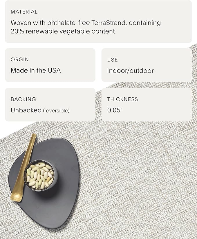 Chilewich Basketweave Placemats, Woven Rectangle Placemats Set of 4 | Reusable, Stain-Resistant, Indoor/Outdoor Tabletop Protection, Natural, 14" x 19"
