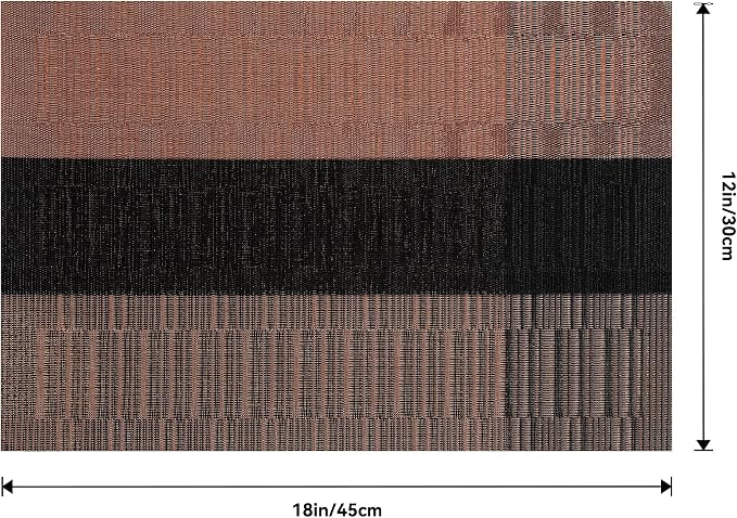 Leetaltree Brown with Black Striped Placemats Set of 12 - Heat Resistant Non-Slip Place mats for Dining Table, Washable Durable PVC Vinyl Woven Table Mats（Brown Stripe, 12）