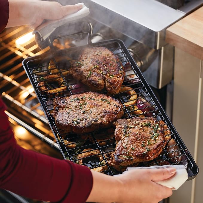 Anolon Advanced Home Hard Anodized Nonstick Double Burner Griddle with Roasting Rack, 10 Inch x 18 Inch, Moonstone