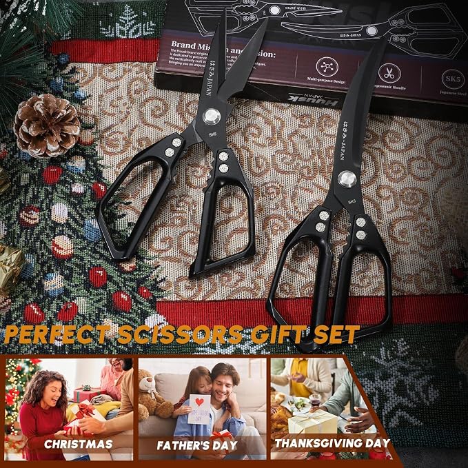 Huusk Kitchen Scissors for Food - Heavy Duty Kitchen Shears all Purpose | Japanese Stainless Steel Poultry Shears for Fish, Vegetables, Chicken Bones, Turkey, Comfortable Handles, Gifts for Women