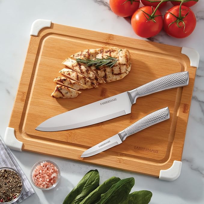 Farberware Nonslip Bamboo Cutting Board with Juice Groove, 11x14 Inch, White
