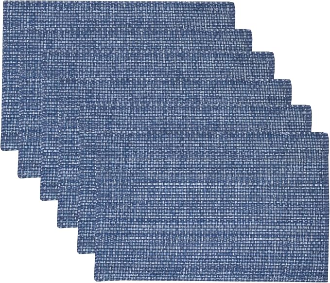Sweet Home Collection 100% Cotton Placemats for Dining Room Rectangle Two Tone Woven Fabric 13" x 19" Soft Durable Table Mat Set, Set of 6, Dark Blue