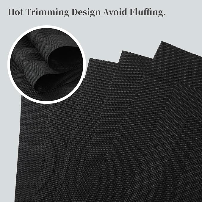 Leetaltree Black Frame Placemats Set of 24 - Heat Resistant Non-Slip Place mats for Dining Table, Washable Durable PVC Vinyl Woven Table Mats(Black Frame, 24)