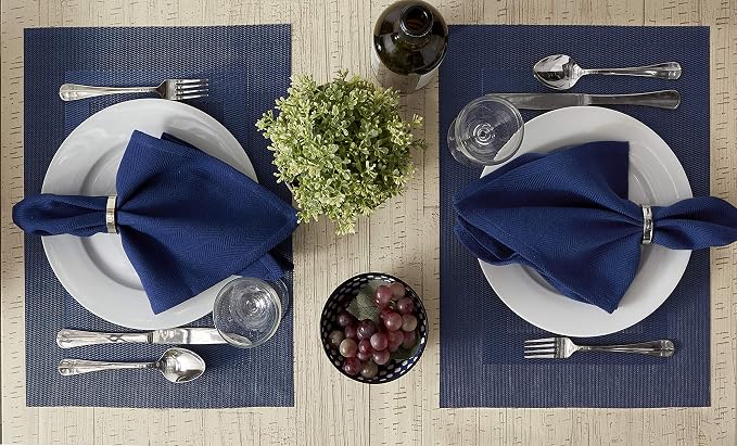 DII PVC Tabletop Collection Woven Indoor/Outdoor, Placemat Set, 13x17.25, Nautical Blue, 6 Piece
